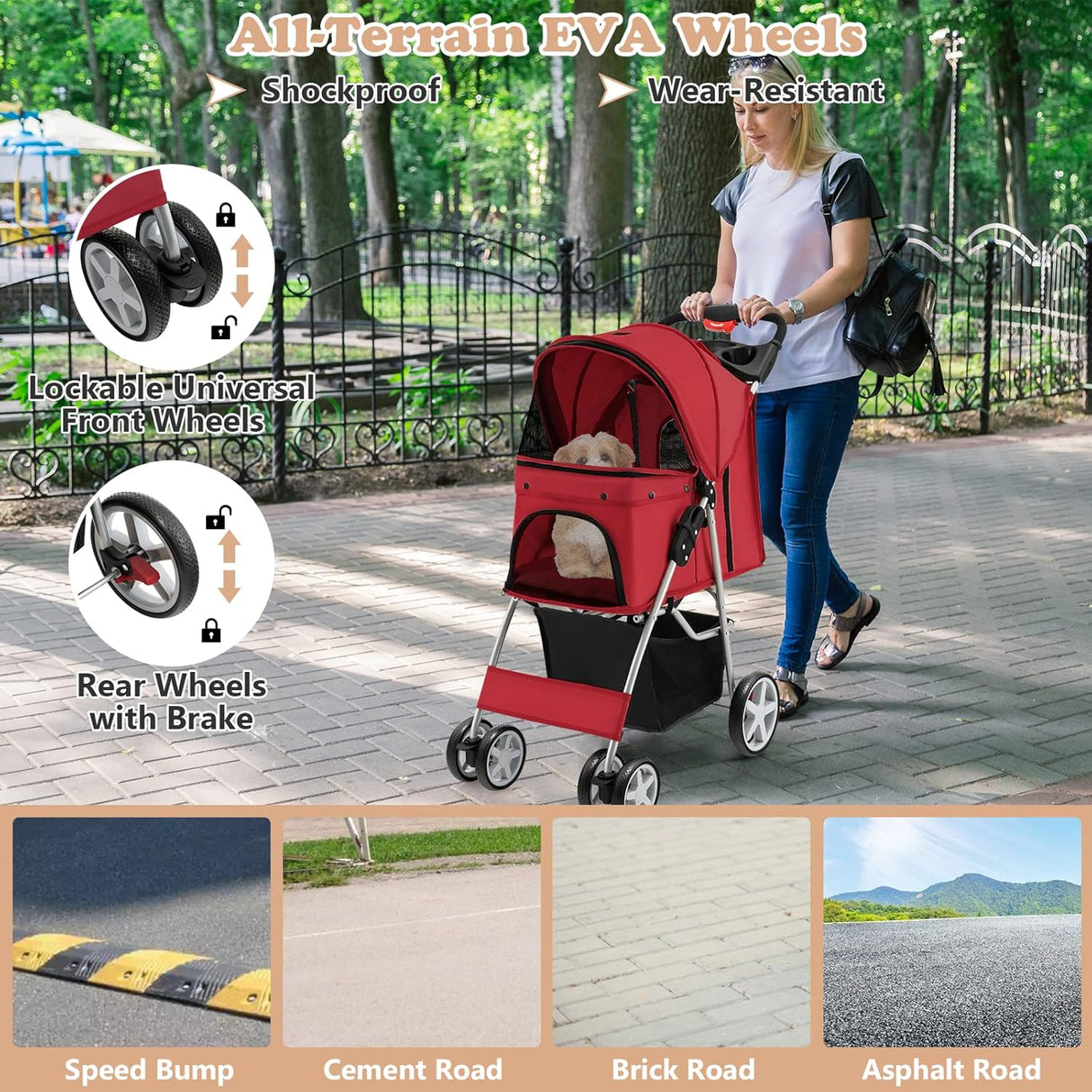Carrito para Perros Giantex, Plegable, Ruedas Bloqueables, 4 en 1