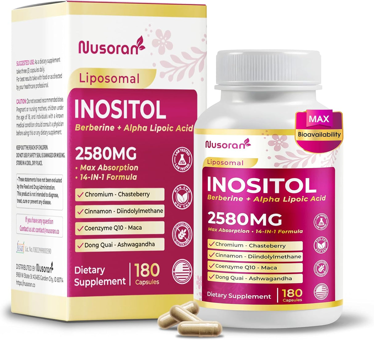 Ultra Inositol 2580mg 14-en-1 USA 180 Cápsulas