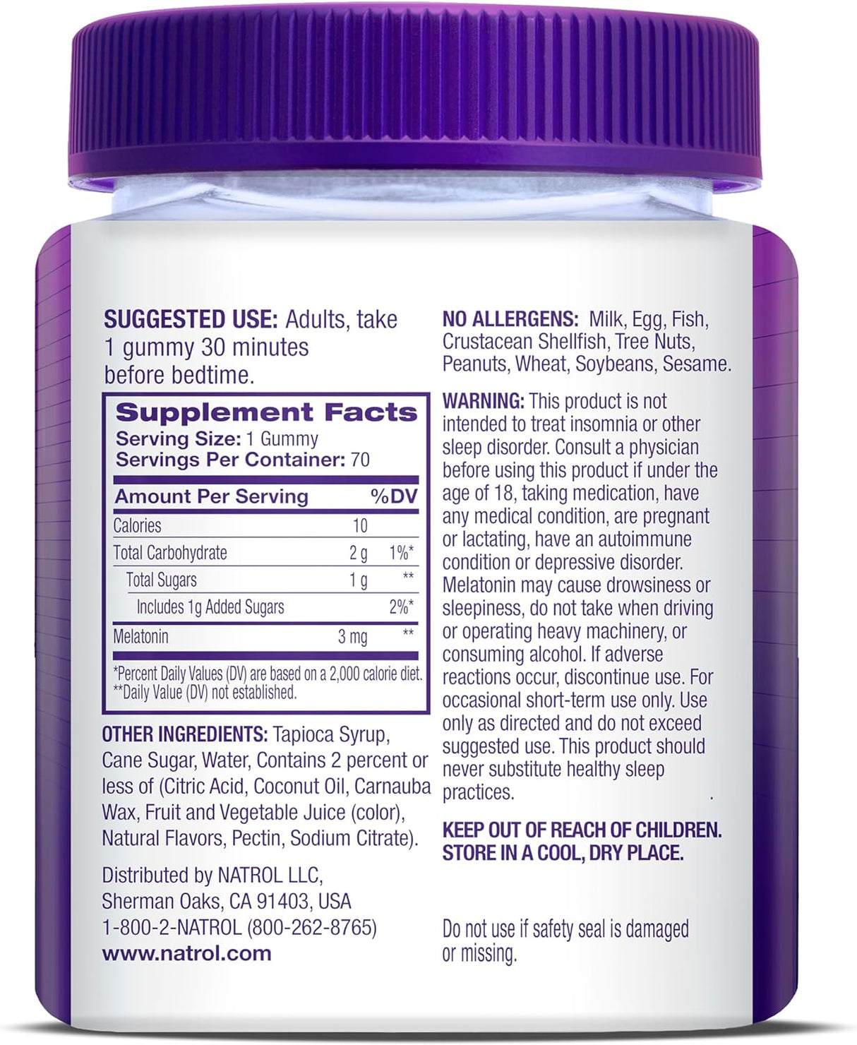 Natrol sueño reparador 3 mg, suplemento dietético 70 gomitas