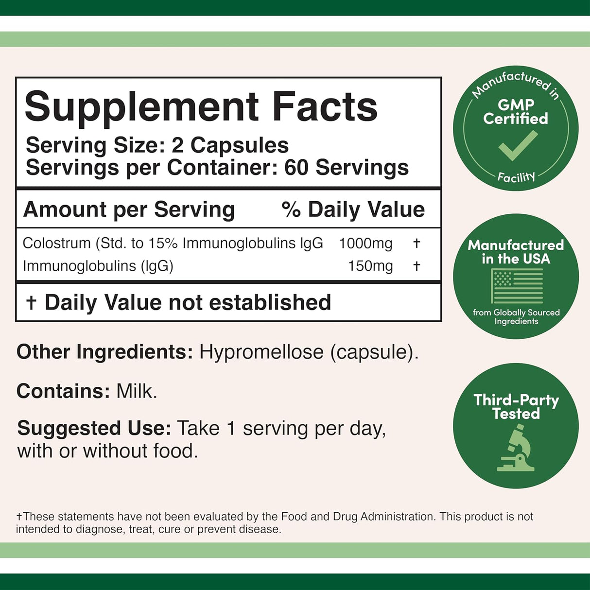 Suplemento de Calostro 120 Cápsulas Double Wood 1000mg IgG 15%