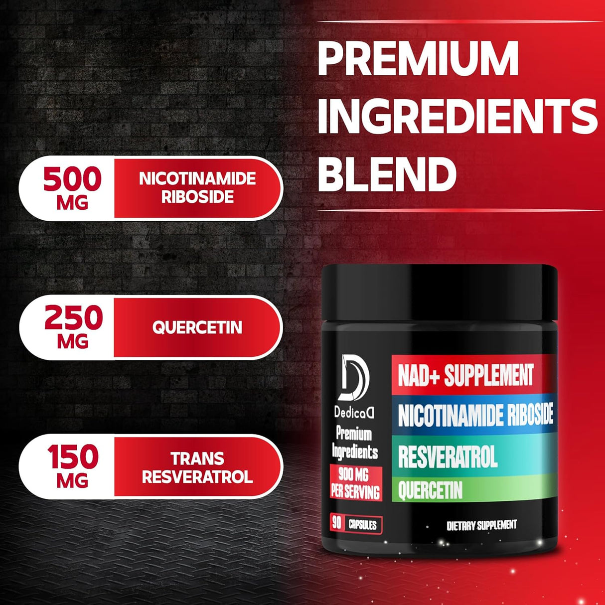 Suplemento NAD+ 900mg NR, Resveratrol, Quercetina - 90 Cápsulas
