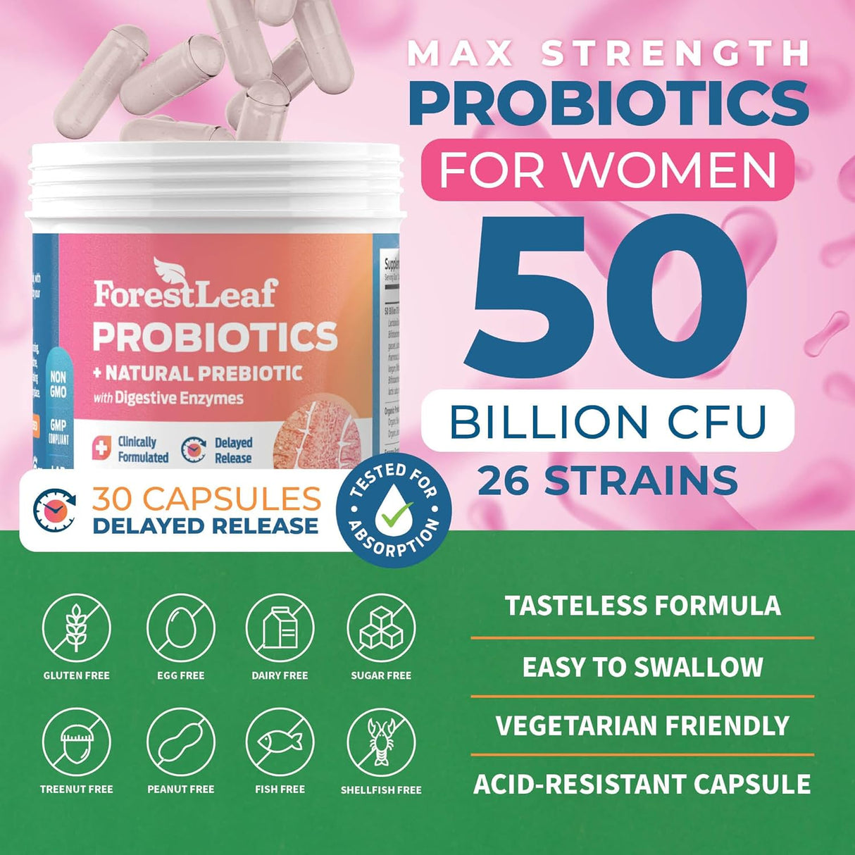 Probiótico para mujer de 50 mil millones de UFC ForestLeaf