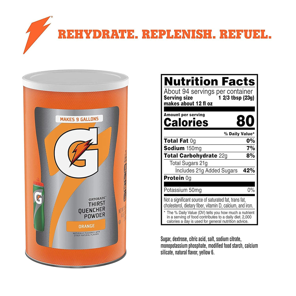 Polvo Gatorade para Hidratación, 76.5 oz, Sabor Naranja