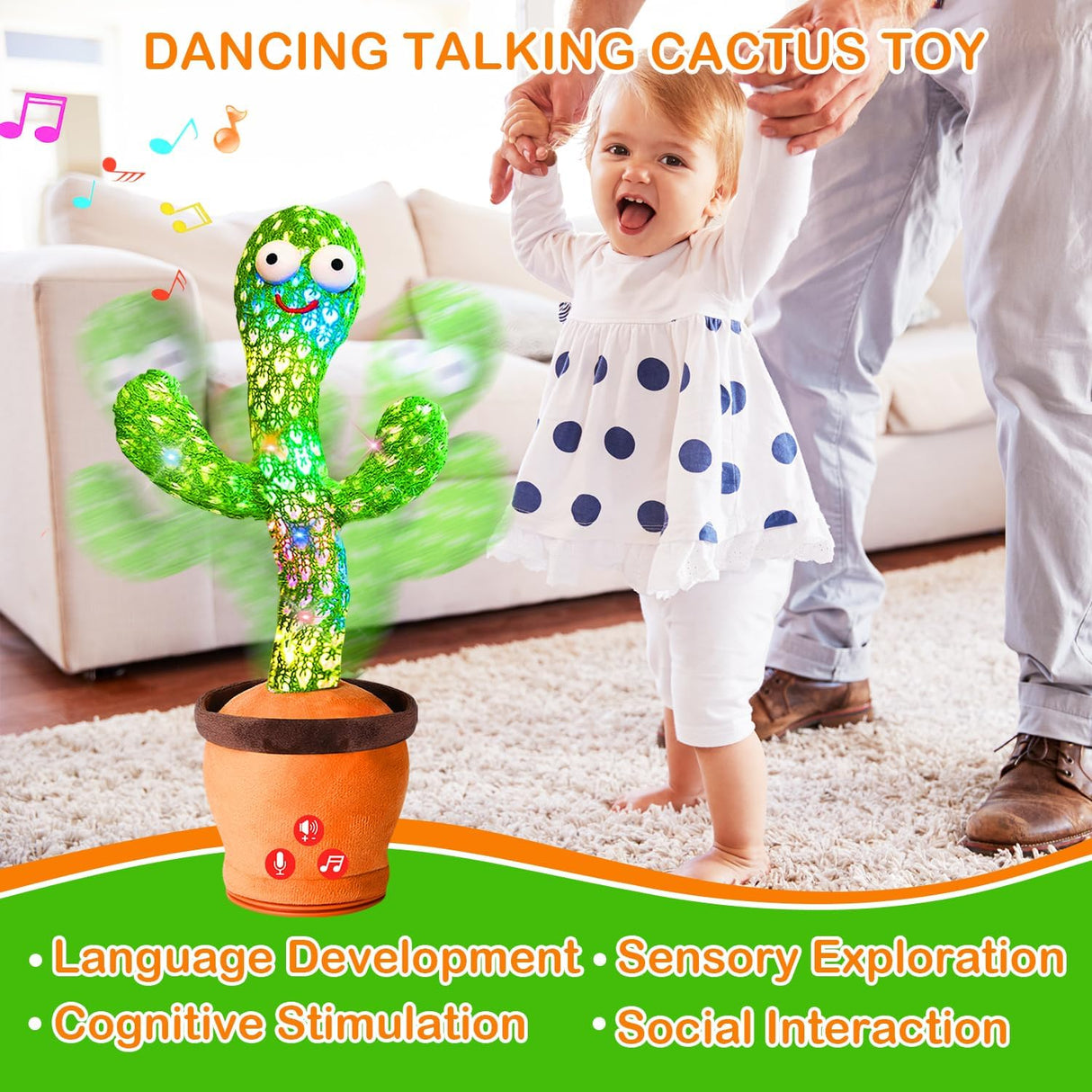 Juguete Cactus Interactivo, Recargable, Volumen Ajustable, Modelo X