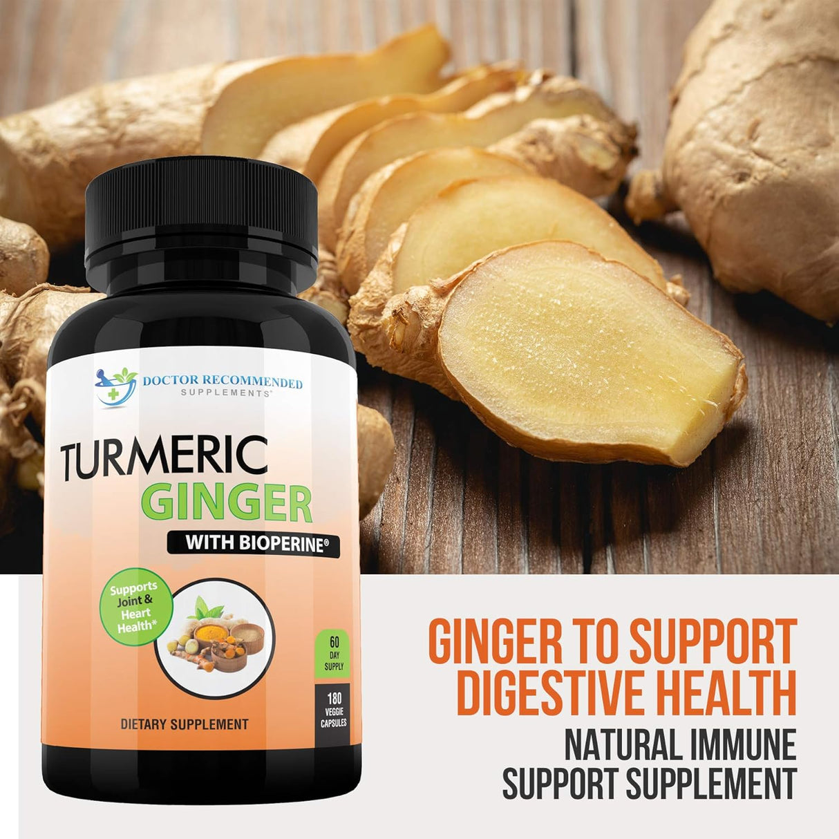 Cúrcuma con Jengibre y BioPerine, 95% Curcuminoides, Cápsulas Veganas