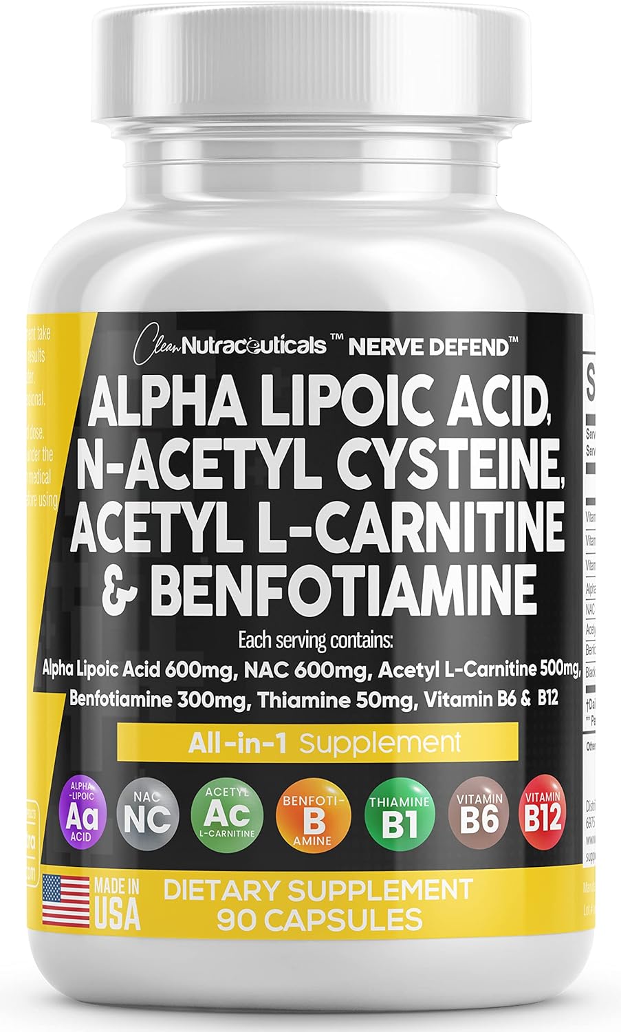 Suplemento Nerve Support 600mg - 90 Caps - Hecho en EE. UU.