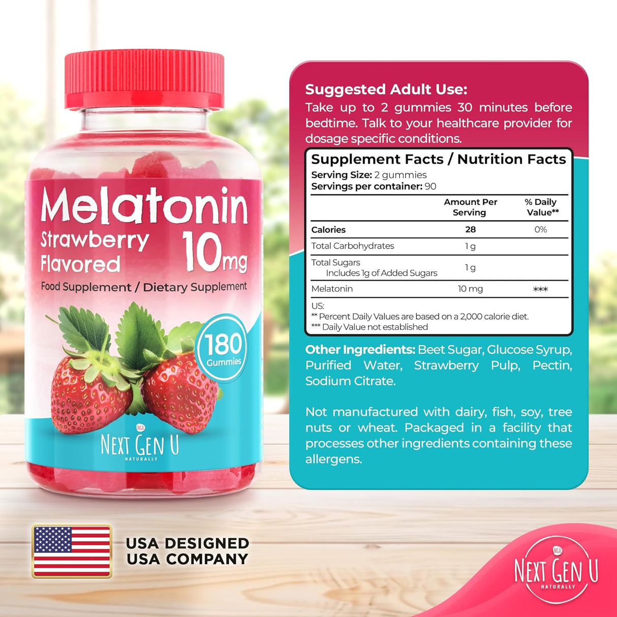Gomitas de Melatonina 10 mg NGU - 180 Veganas Sabor Fresa