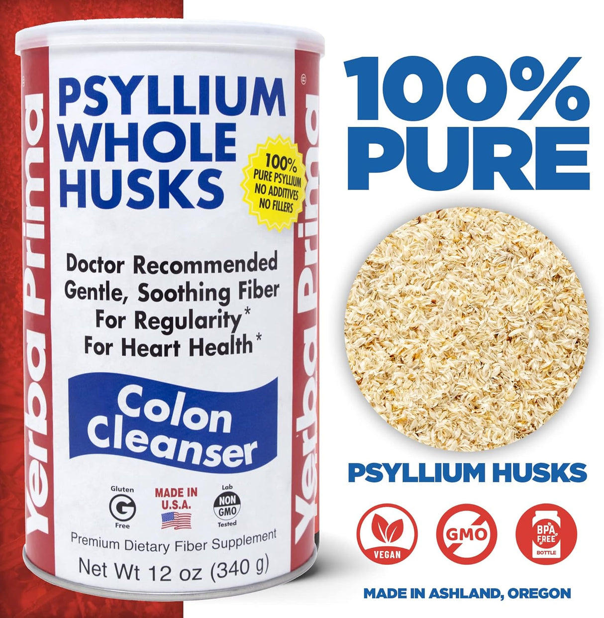 Limpiador de Colon Yerba Prima Psyllium, 12 oz (Paquete de 3)