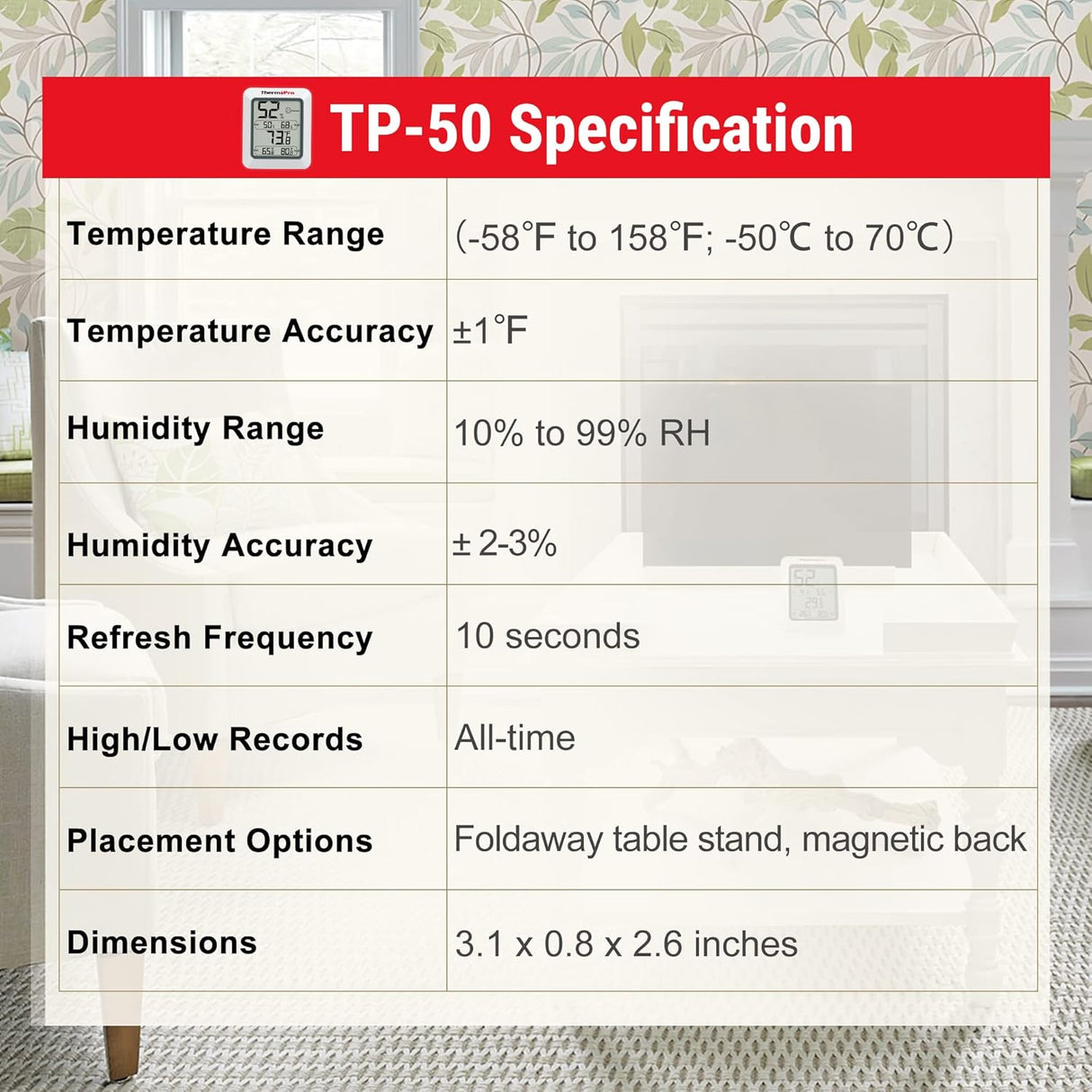 Termómetro y higrómetro digital ThermoPro TP50, monitor de temp.