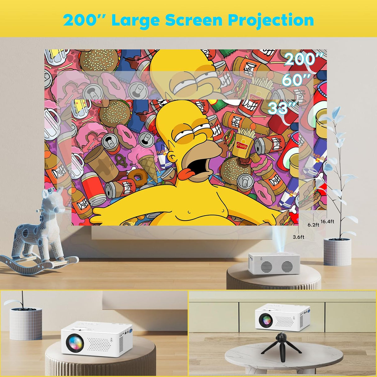 Proyector Bluetooth Mini, Full HD 1080P, Portátil y Compacto