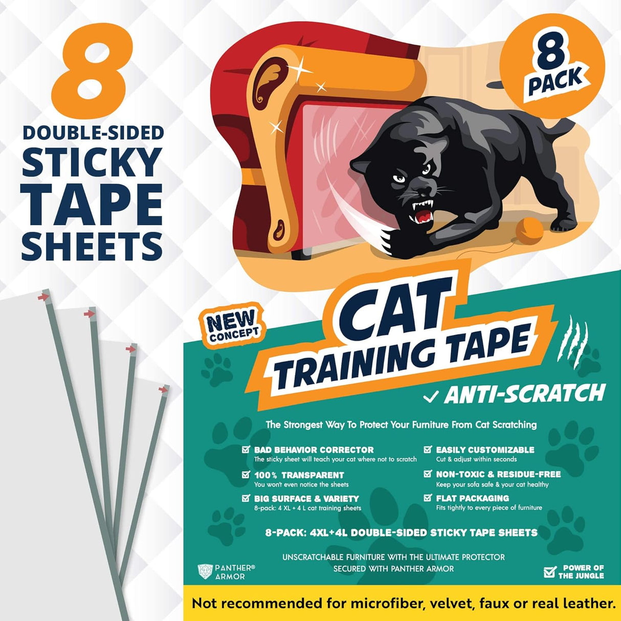 Cinta adhesiva anti arañazos para gatos paquete de 8