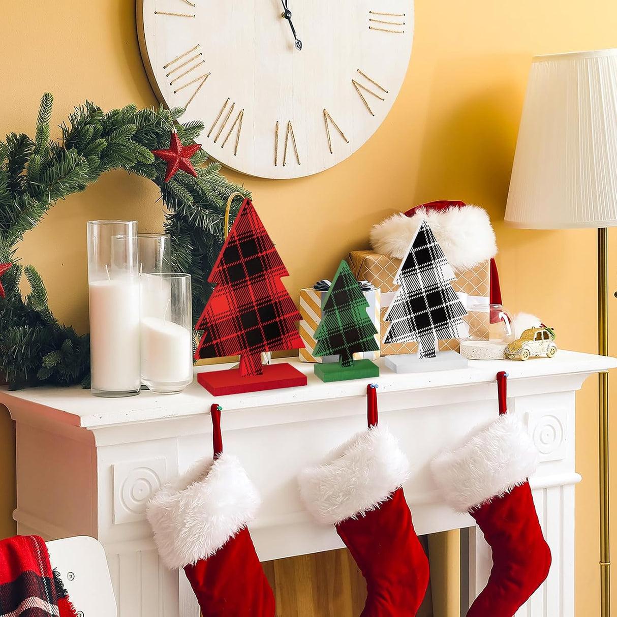 3 Pcs Árboles de Navidad de Madera, Decoración Rustica