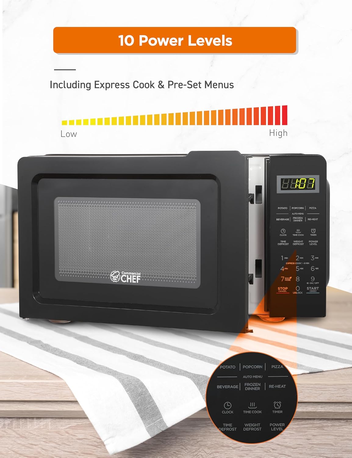 Microondas Comercial Chef 0.7 pies cúbicos, 700W, 10 niveles
