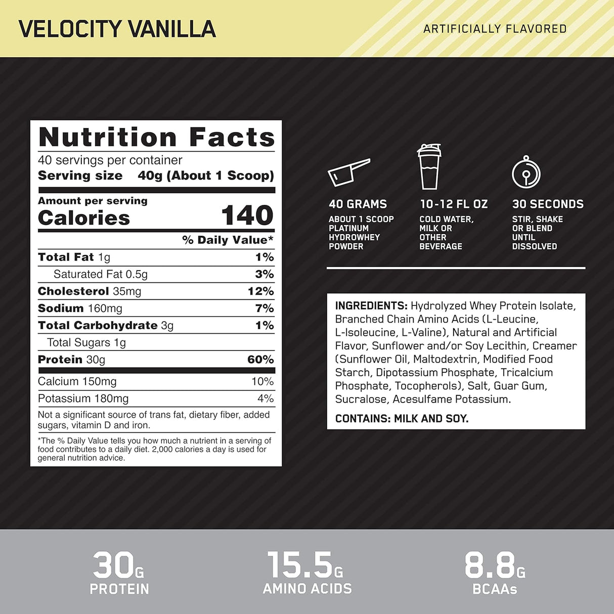 Suplemento Hydro Whey Vainilla Optimum Nutrition Platinum