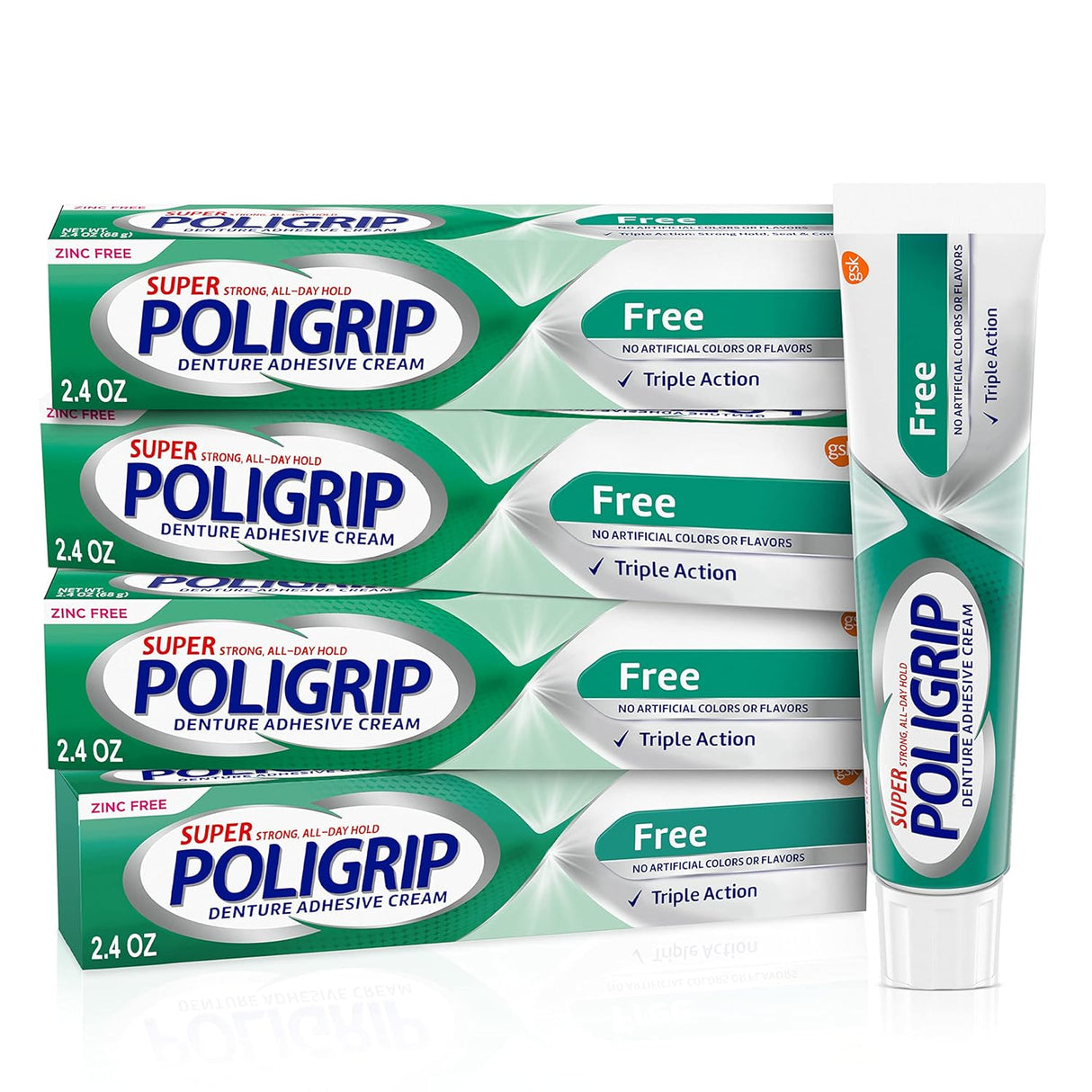 Crema para dentaduras y parciales sin zinc, 2.4 onz Pack 4