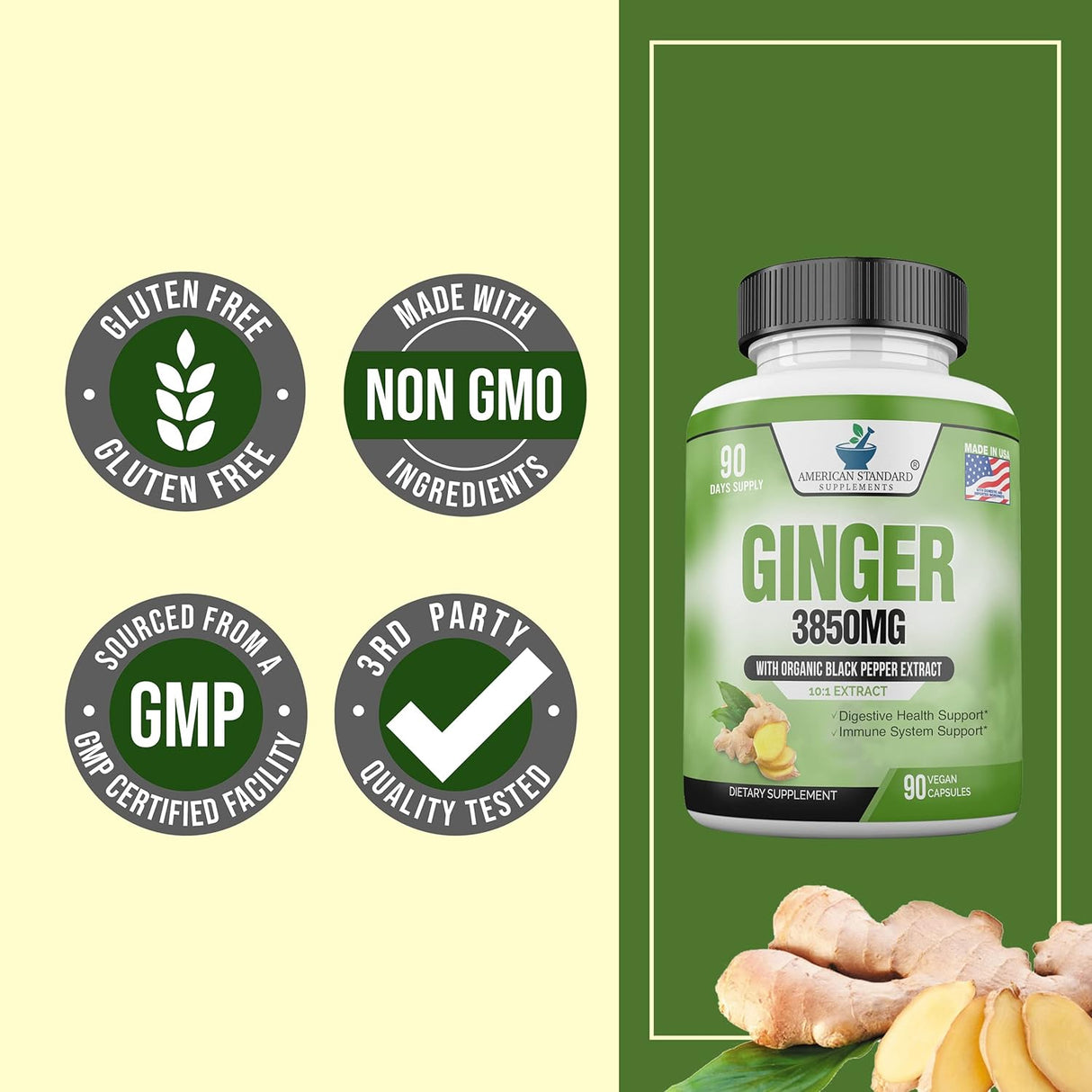 Suplemento orgánicas de raíz de jengibre de 3850 mg 90 und