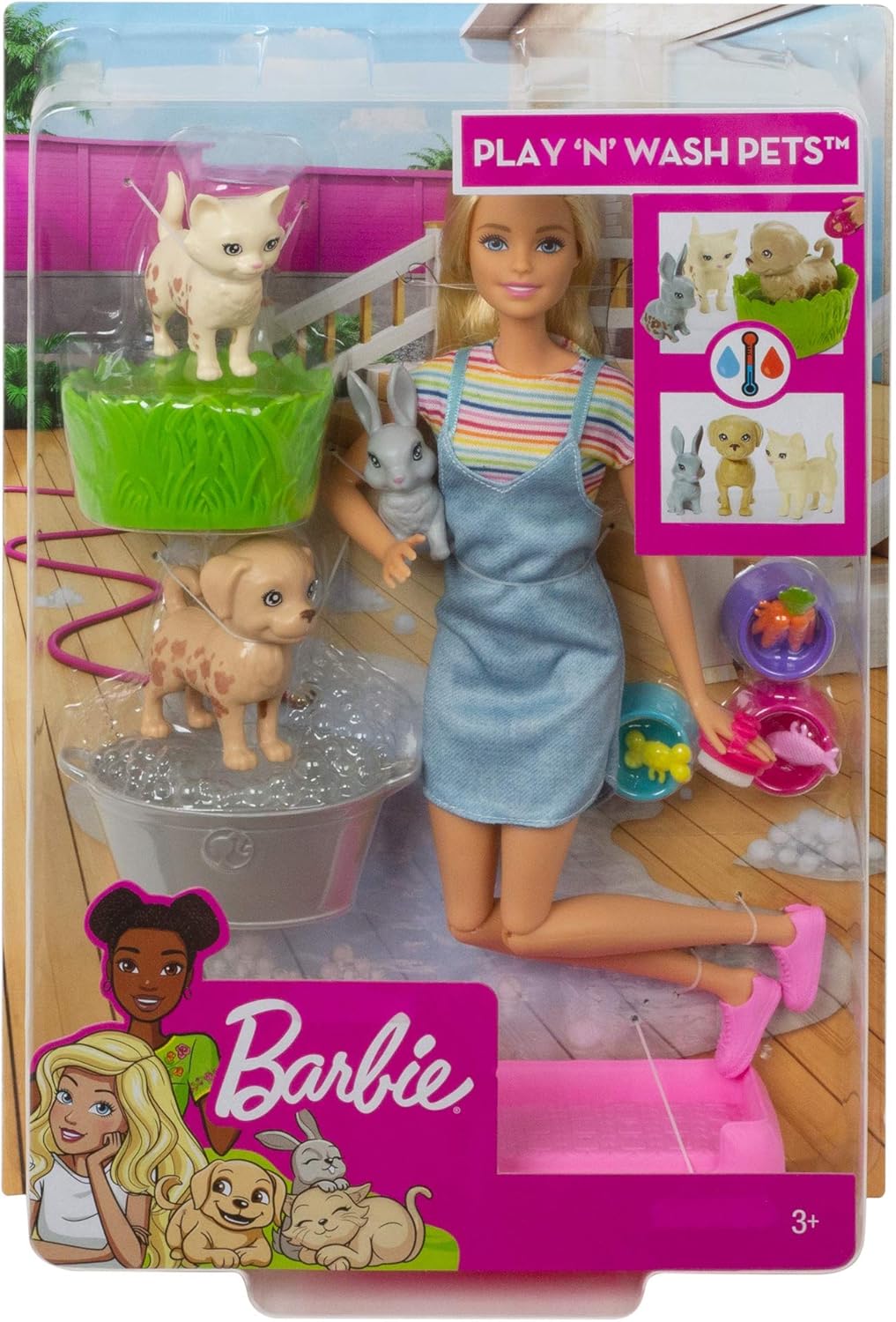 Barbie Play 'n Wash Pets Set con 3 Animales y Accesorios