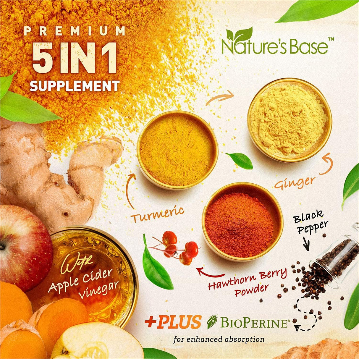 Suplementos Alimenticios Curcumina con jengibre y vinagre