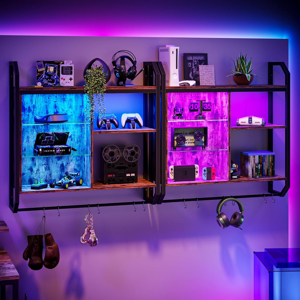 Estanterías Flotantes LED Bestier, Estantes de Tubería Industrial
