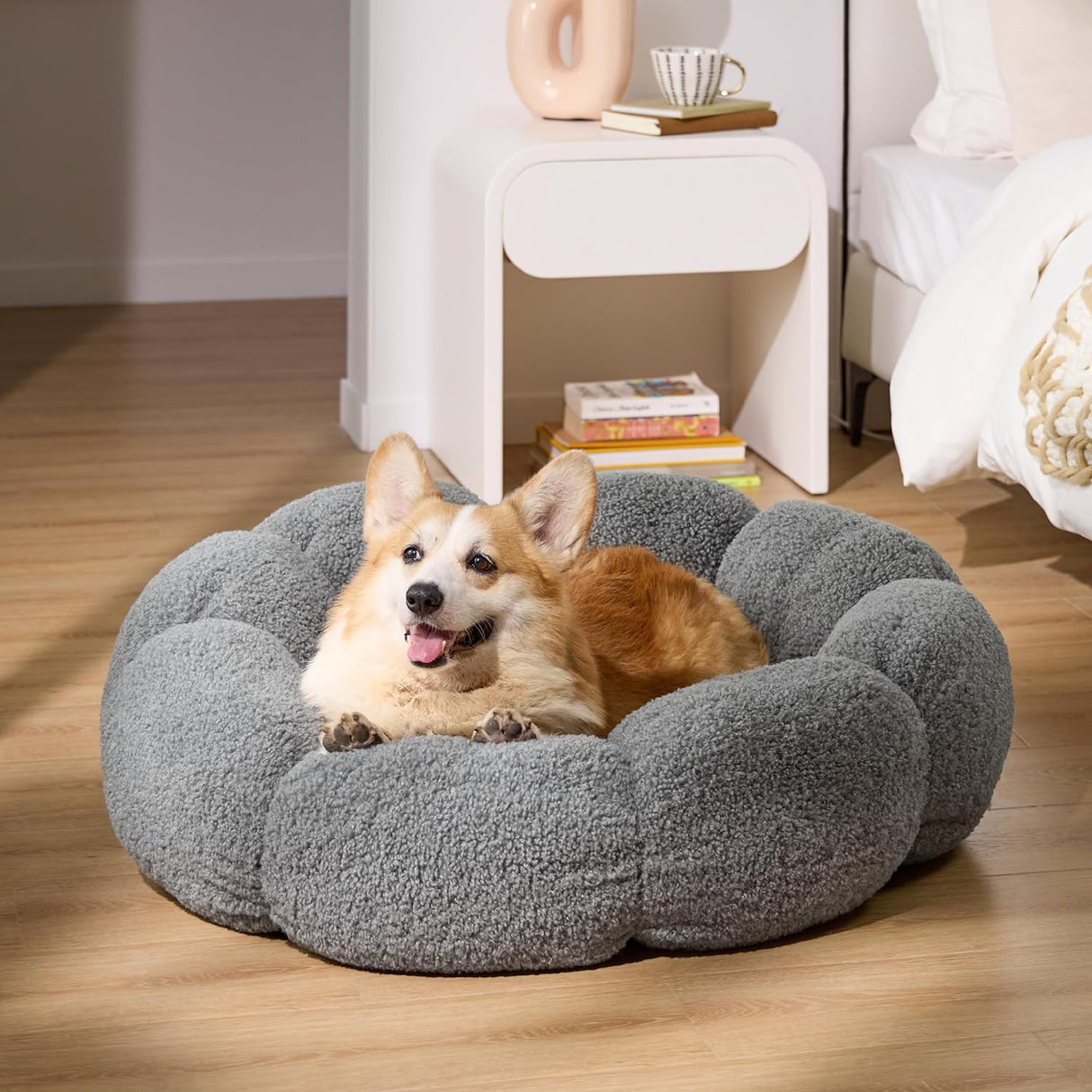 Cama grande calmante para perros antideslizantes de flores