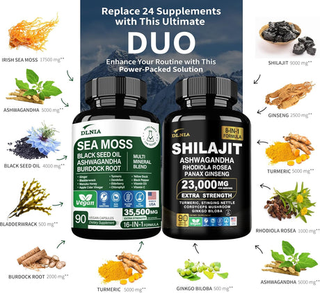 Suplemento Vitalidad: Shilajit y Sea Moss, 9000mg, 17500mg
