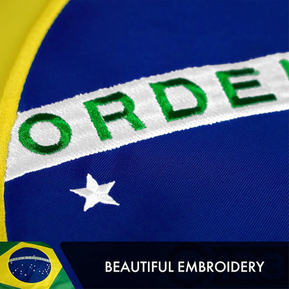 G128 Bandera brasileña de Brasil | 3 x 5 pies | Serie Double ToughWeave de poliéster 210D bordado de doble cara | Bandera de país, diseño bordado, interior/exterior, ojales de latón, resistente, 2 capas