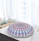 Funda bohemia para cojín, de 32 pulgadas, con diseño de mandala, para meditación, decorativa, otomana, grande, para exteriores, decoración del hogar, decoración de arte en el hogar, redonda, con pompones de algodón, cómoda