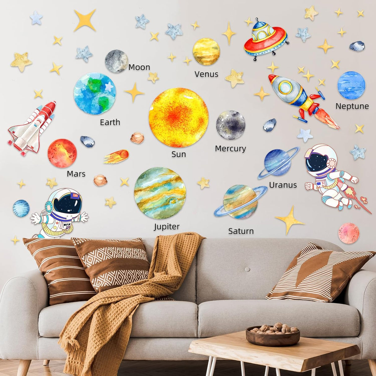 Adhesivo Pared Sistema Solar, Decoración Espacial para Niños