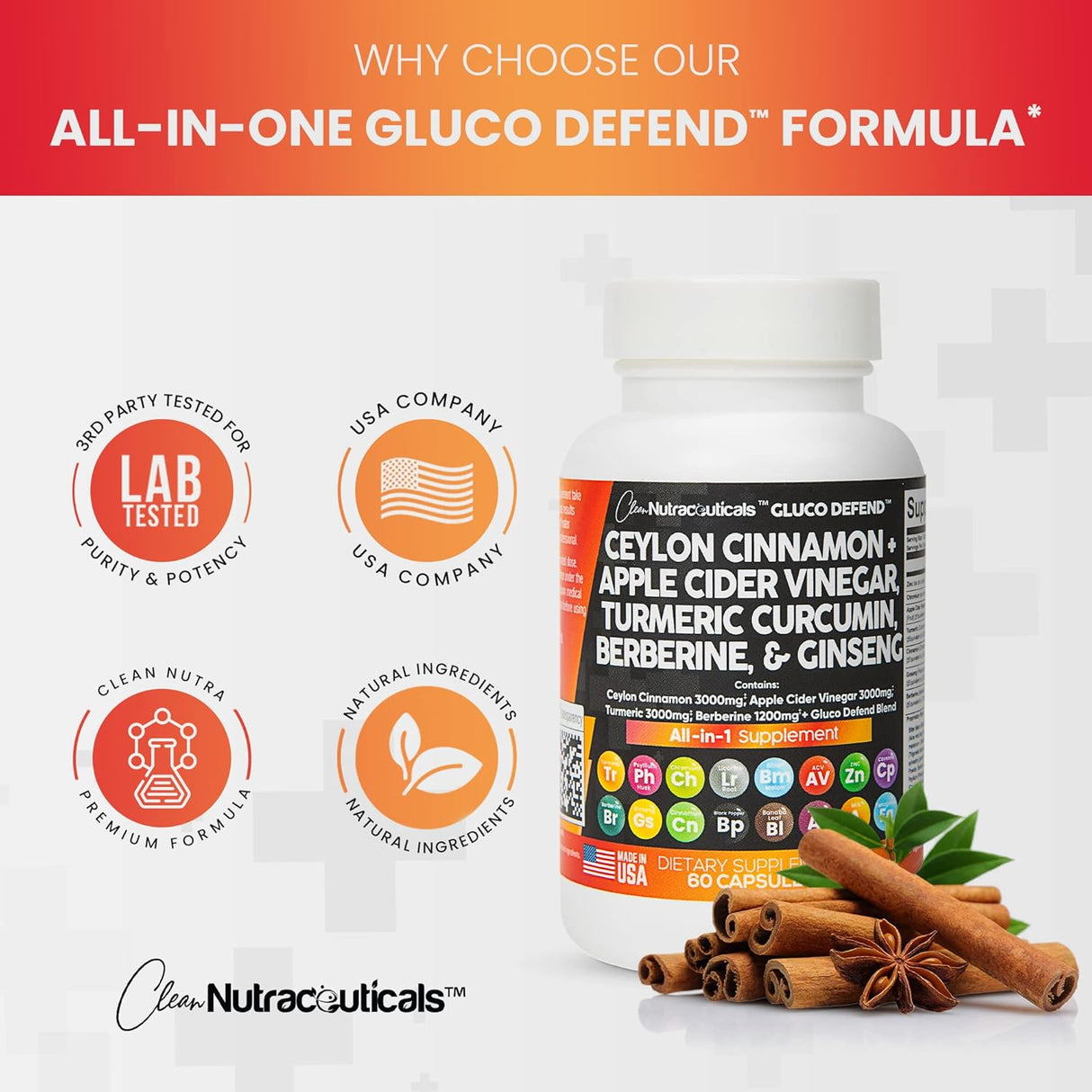 Suplementos Canela 3000mg Cúrcuma 3000mg de sidra de manzana