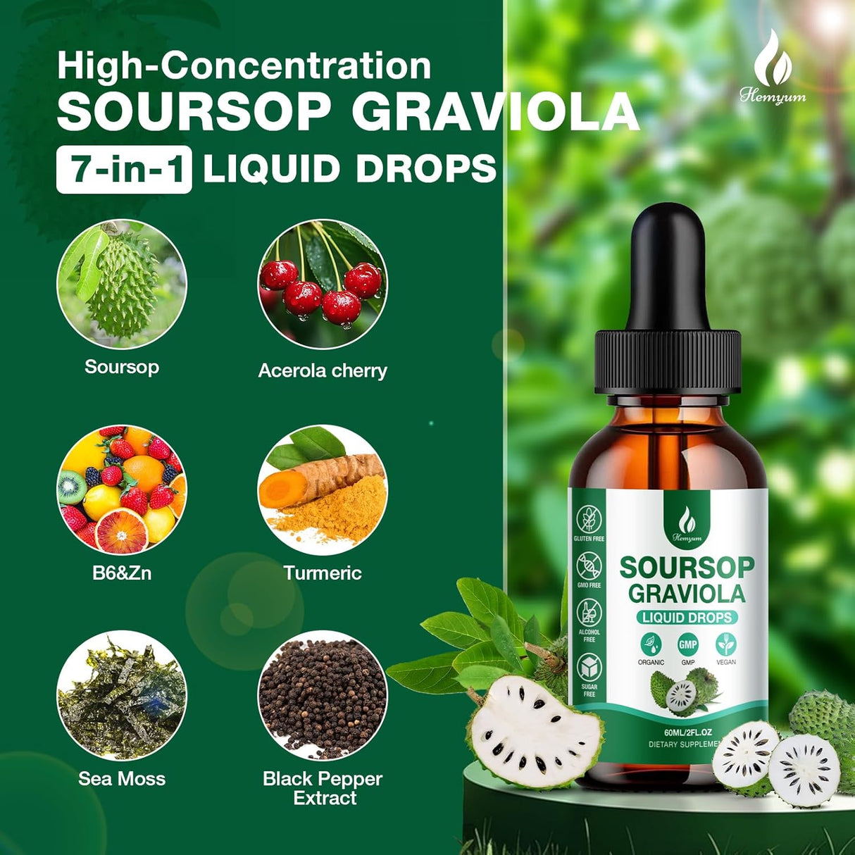 Soursop Bitters Líquido 7 en 1 con Sea Moss 4oz