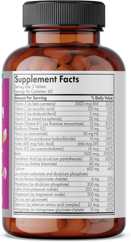 Multivitamina para cabello, piel y uñas con biotina, 180 tabletas