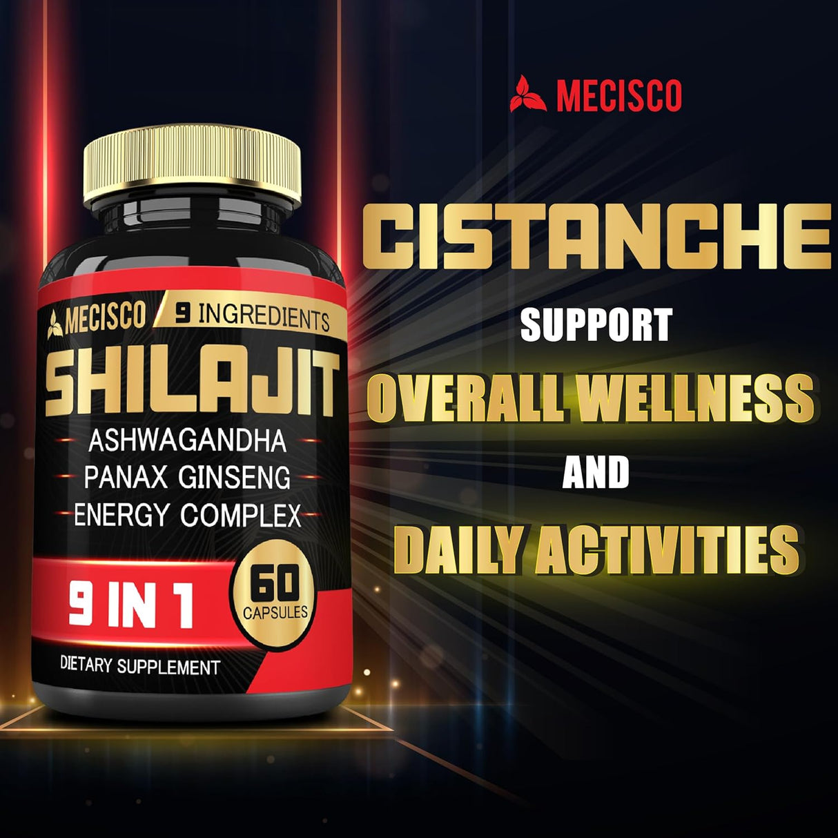 Suplemento de Shilajit con Ashwagandha, Ginseng, L-Arginina, Chaga - Orgánico Himalaya - Energía y Bienestar - 60 Cápsulas