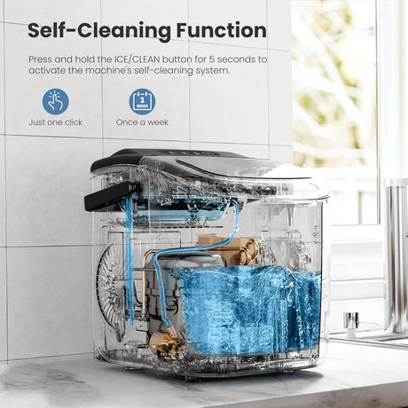 Máquina de Hielo Portátil, Auto-Limpiante, 27lbs/24Hrs, Modelo X