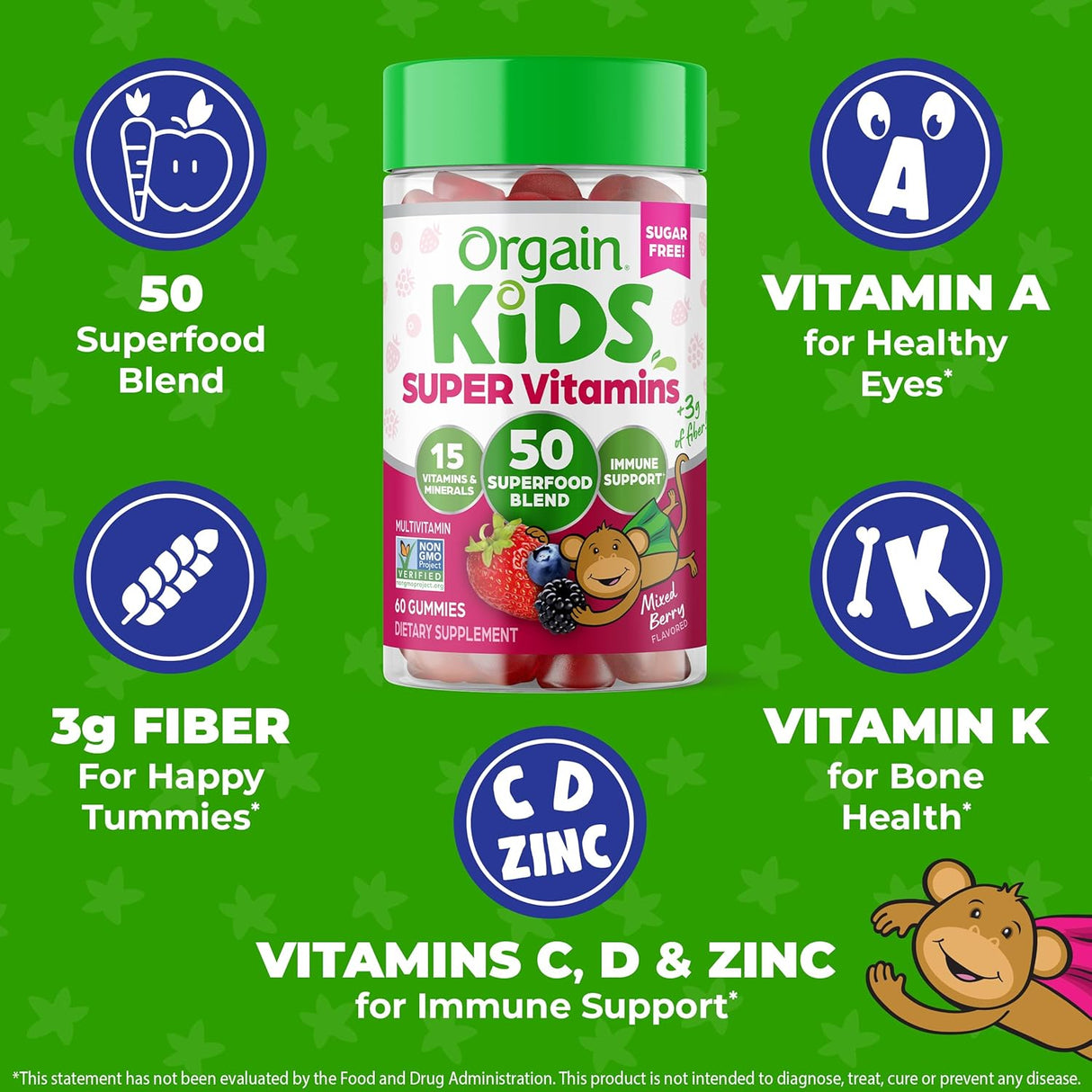 Suplementos multivitamínicas sin azúcar para niños veganas