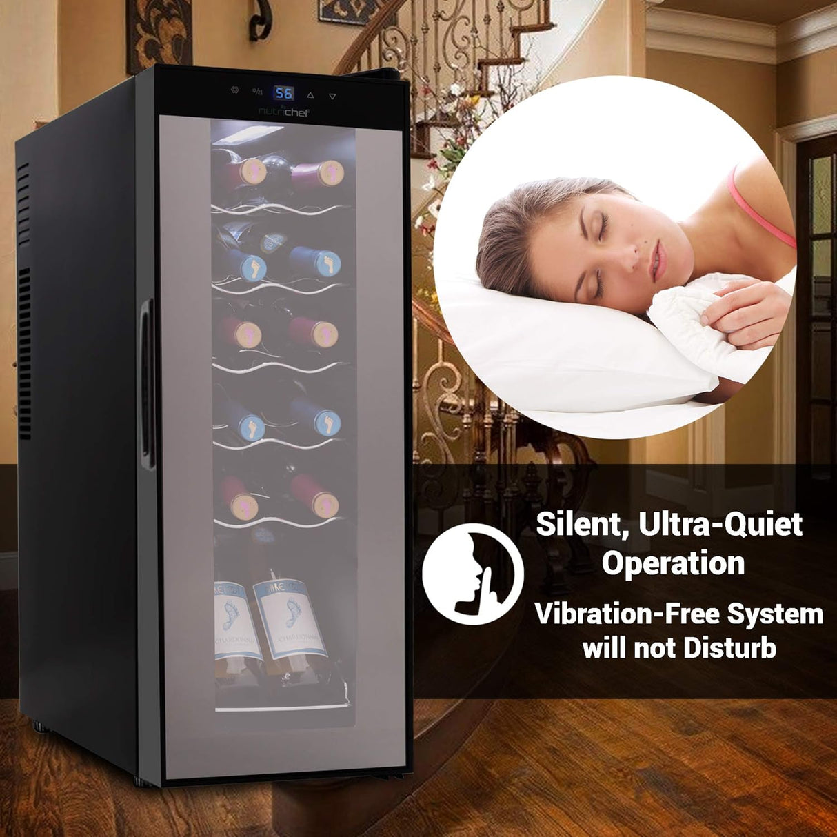 Refrigerador de vino NutriChef para 12 botellas termoeléctrico