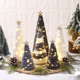 Árboles de lana navideños, decoración rústica, 6 piezas, LED