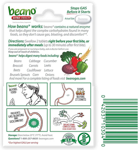 Suplemento de prevención de gases y enzimas digestivas, 30 CT