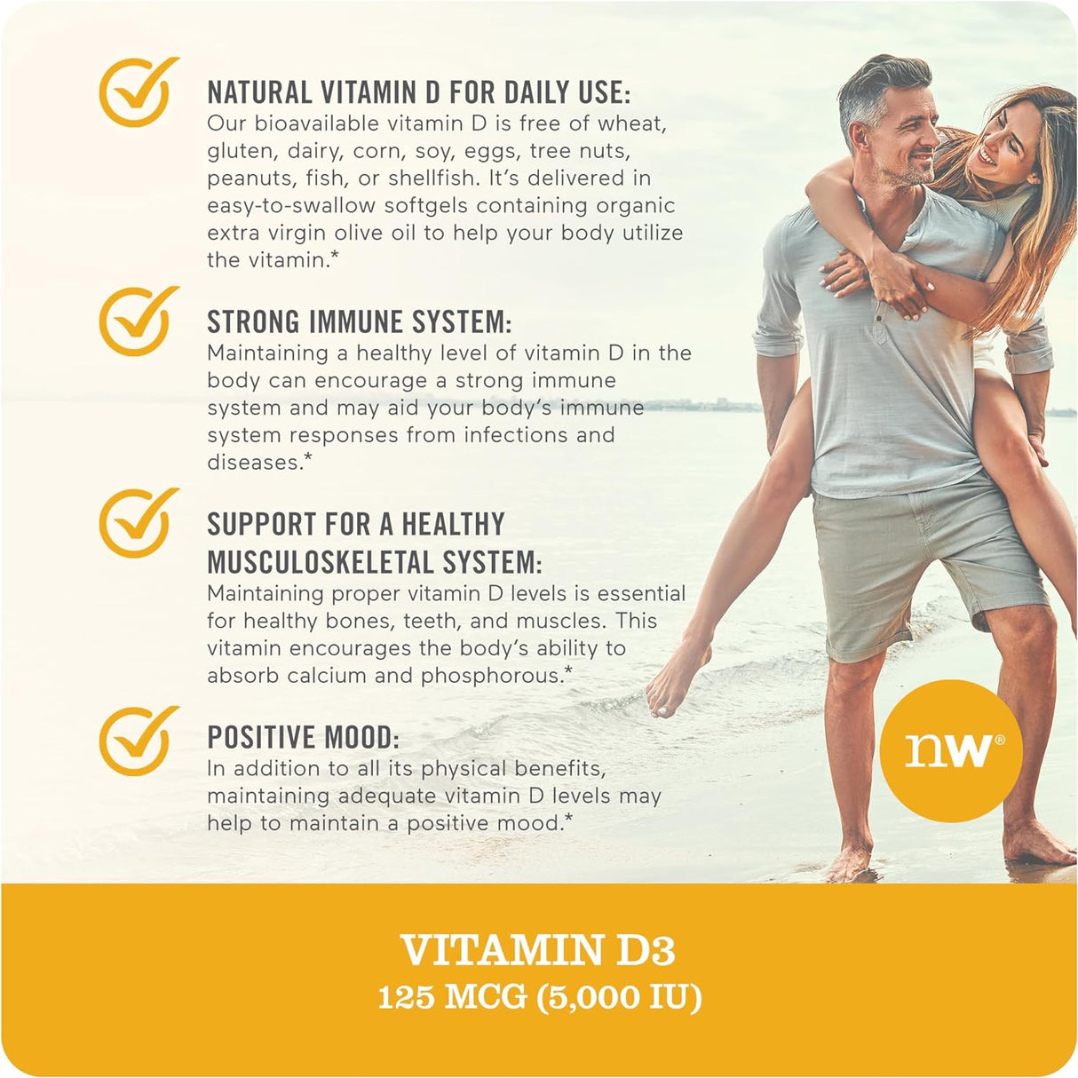 Vitamin D3 5000iu NatureWise, Función Muscular y Inmunidad, 200 Softgels