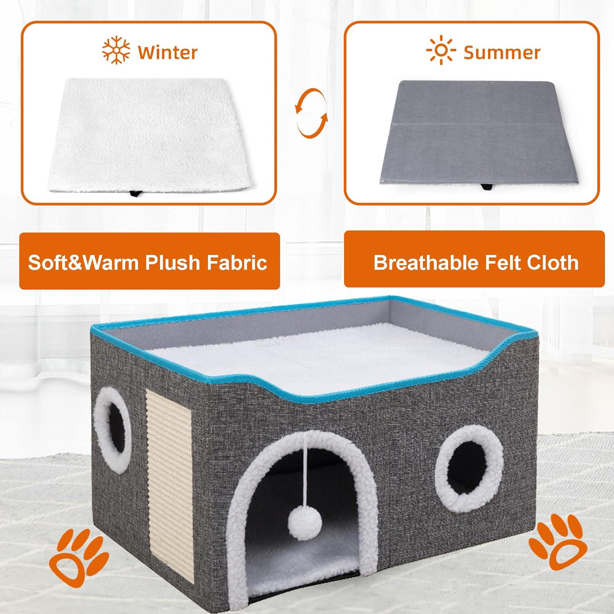 Casa para Gatos - Cueva Grande con Rascador y Cojín Reversible
