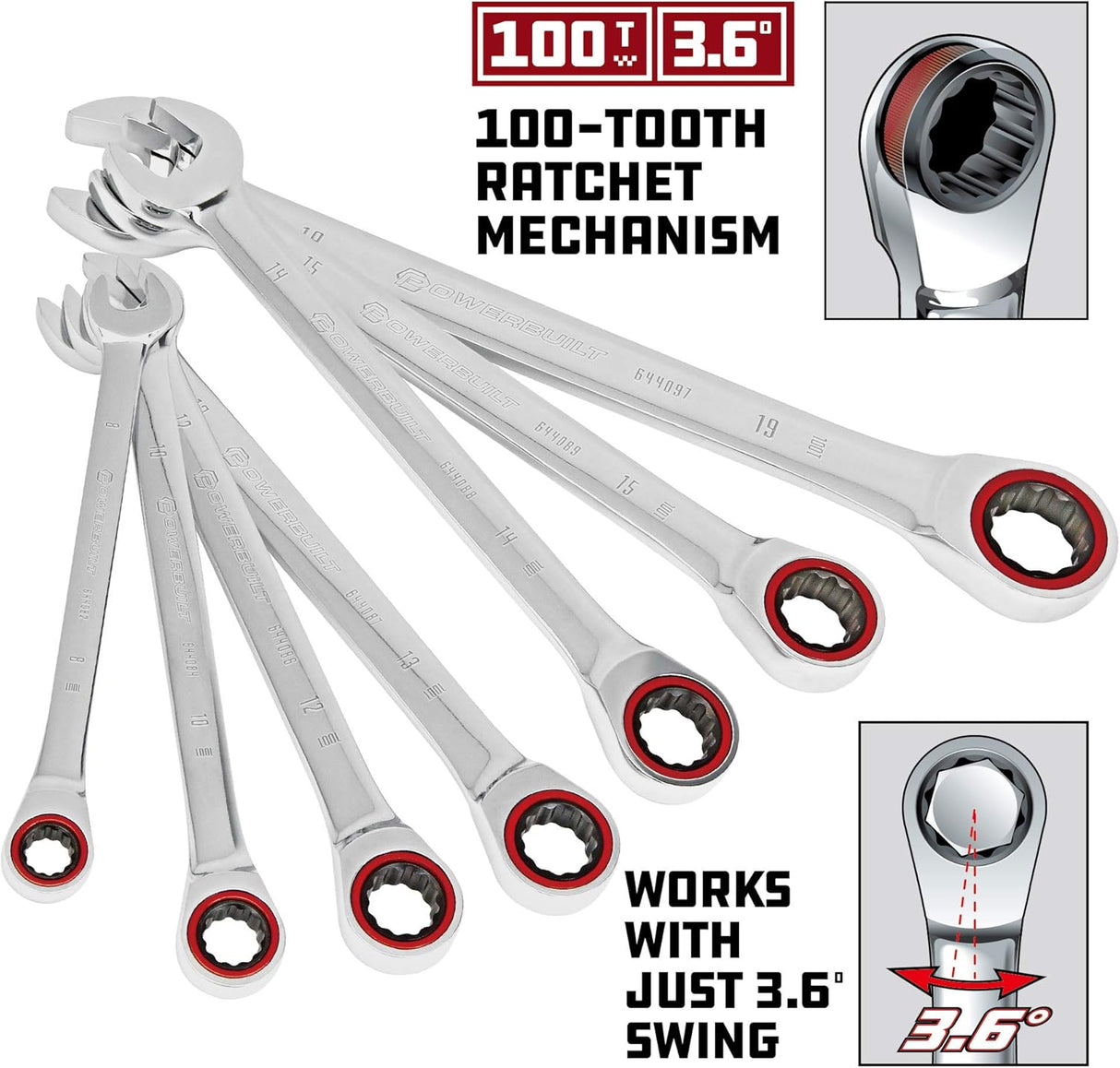 Juego de 7 Llaves de Carraca Métricas Powerbuilt 100 Dientes