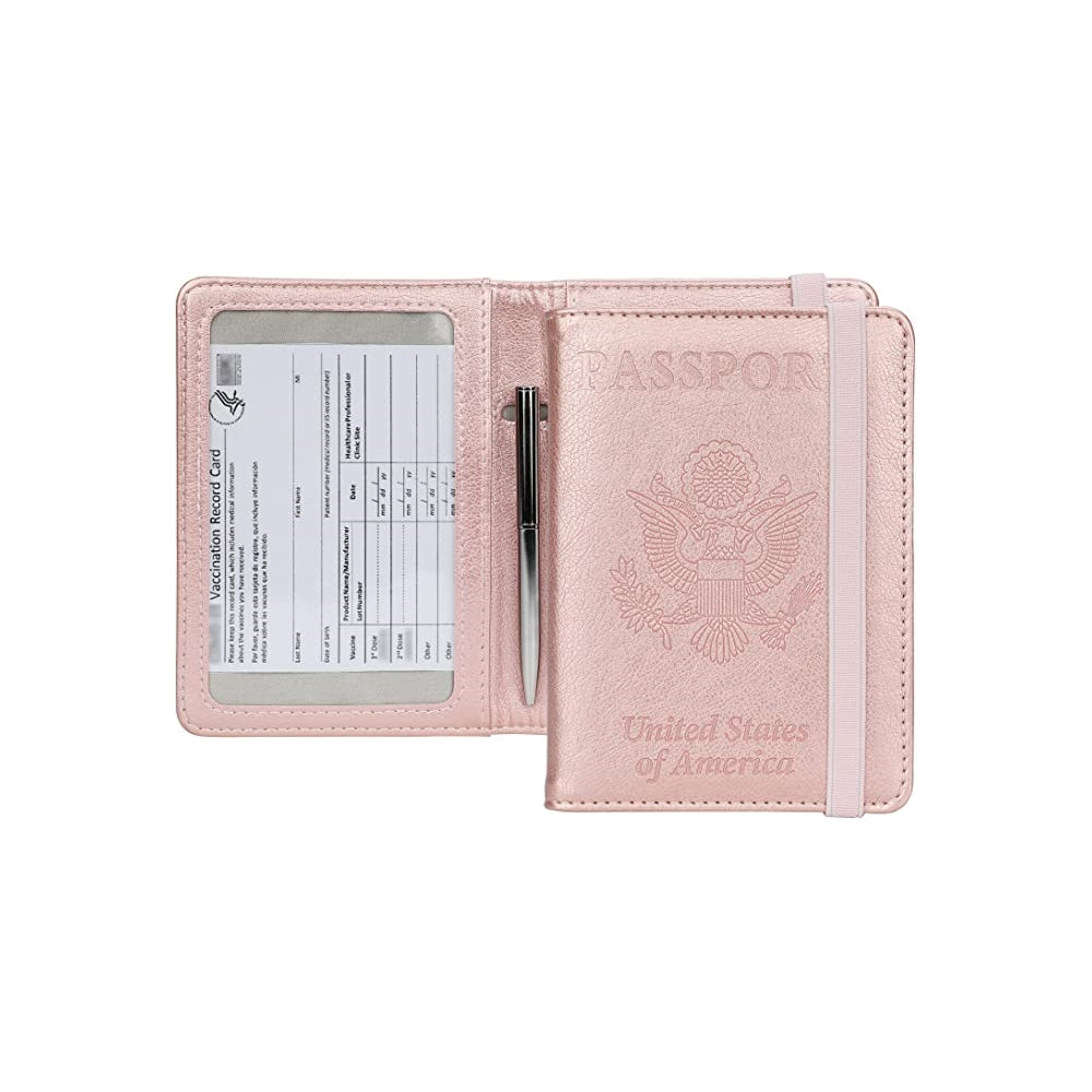 Porta Documentos y Tarjetas  de cuero para pasaporte rose