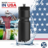 50 Strong - Paquete de 6 botellas de agua para deportes, 22 onzas Botella para bicicleta y deporte sin bisfenol A, con tapa fácil de abrir sin rosca, fabricada en Estados Unidos.