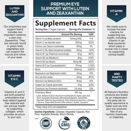 Suplementos Vitaminas para los ojos  contiene luteína 120u