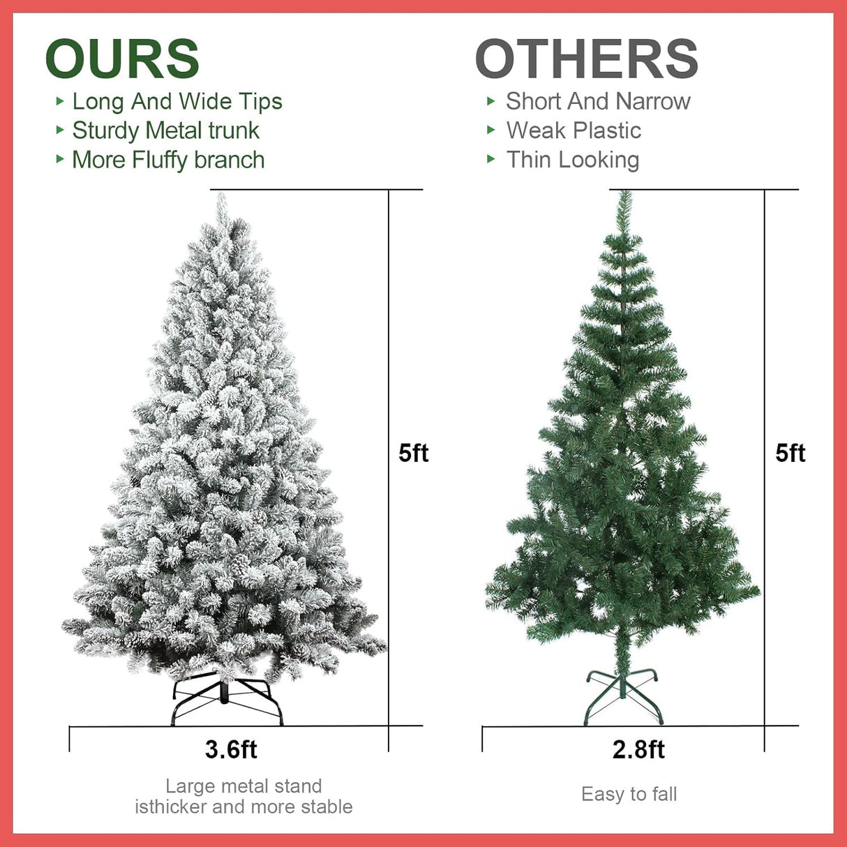 Árbol de Navidad Artificial 5FT Maylaviu, 600 Ramas, Base Metálica