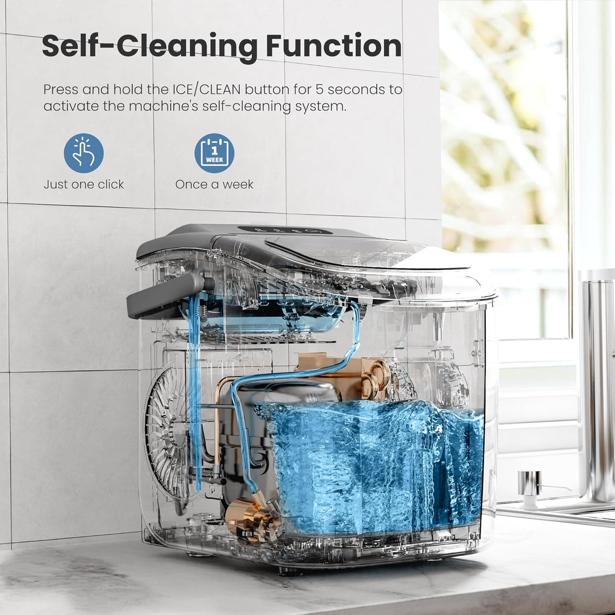 Máquina de Hielo Portátil, 26Lbs/24H, Auto-Limpieza, Modelo XYZ