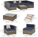 Outsunny Juego de muebles de patio de 7 piezas, juego de conversación de mimbre para exteriores, juego de sofá modular de ratán PE para todo tipo de clima, con cojines y mesa de madera sintética