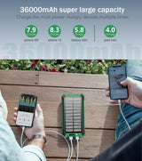 Cargador solar de 36000 mAh integrado 4 cables para celular