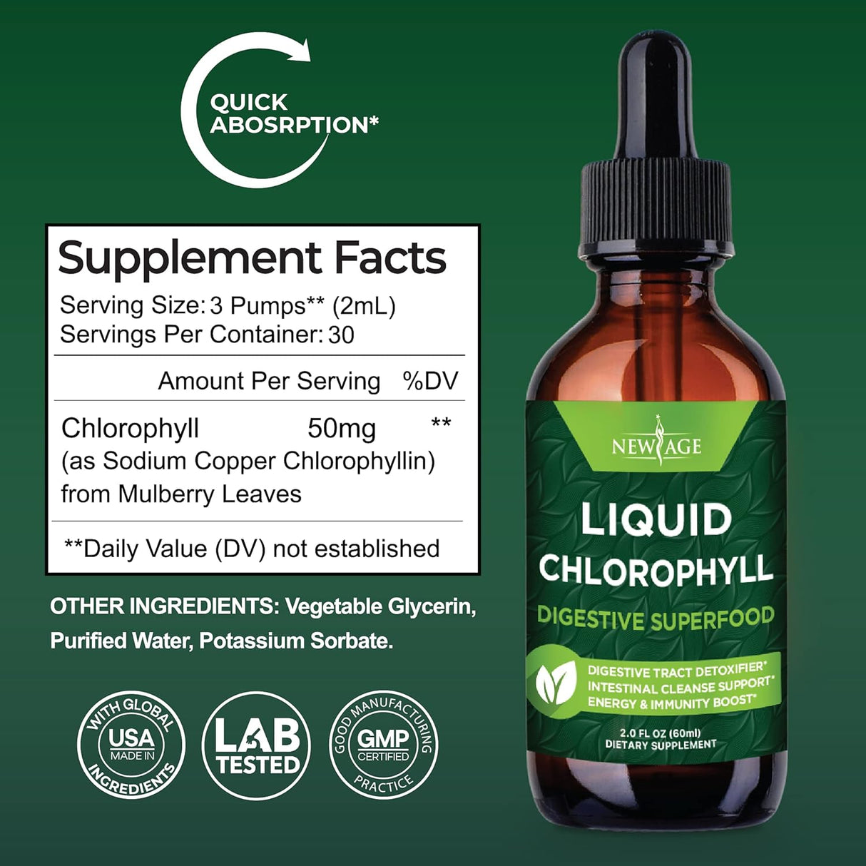 Suplementos Alimenticios  Gotas líquidas de clorofila 60ml
