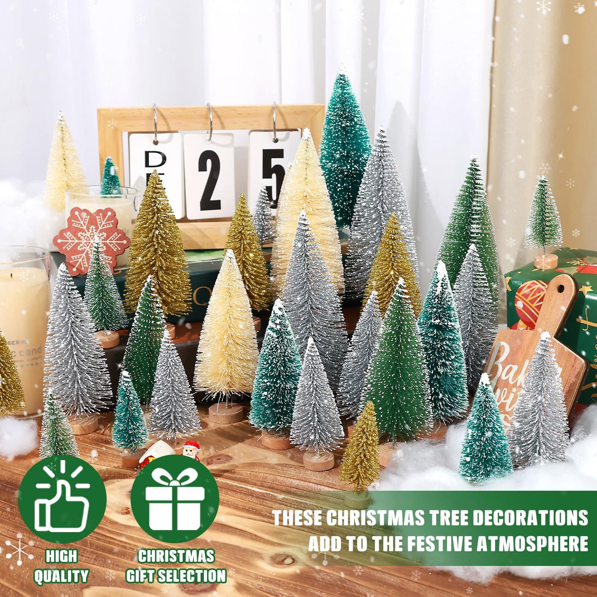 Árboles de Navidad Artificiales con Base de Madera para Decoración