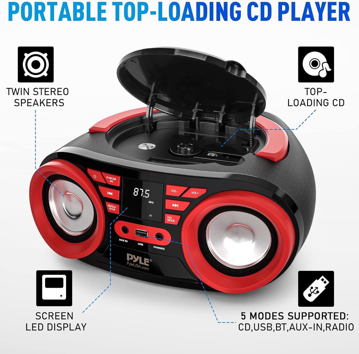 Reproductor de CD portátil Bluetooth PYLE-HOME PHCD22